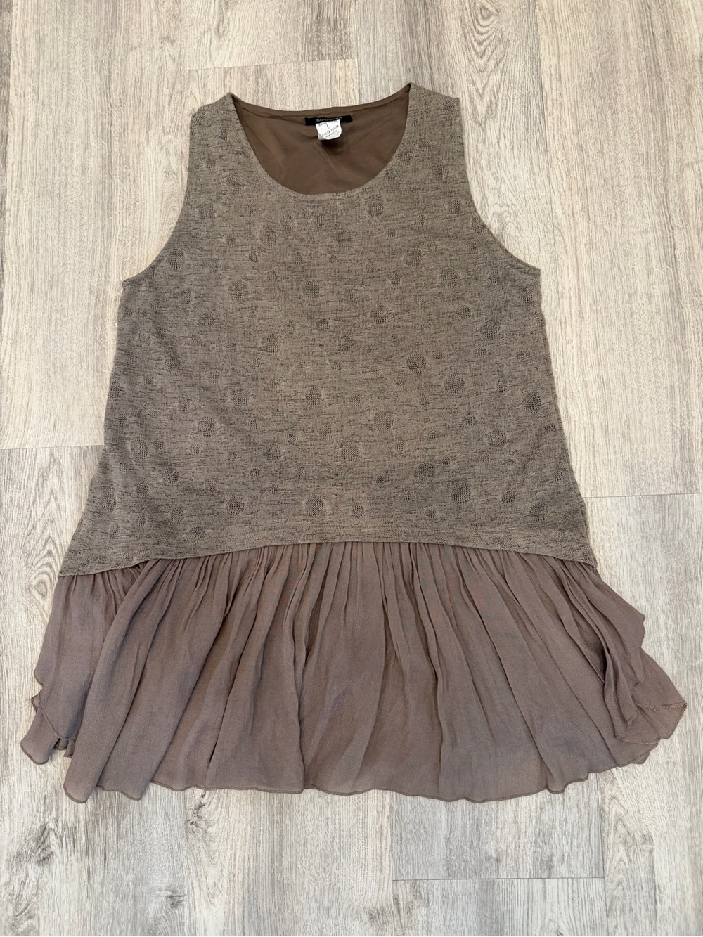 SassyBling Large Brown Layered Knit Ruffle Tunic Top Lagenlook Boho